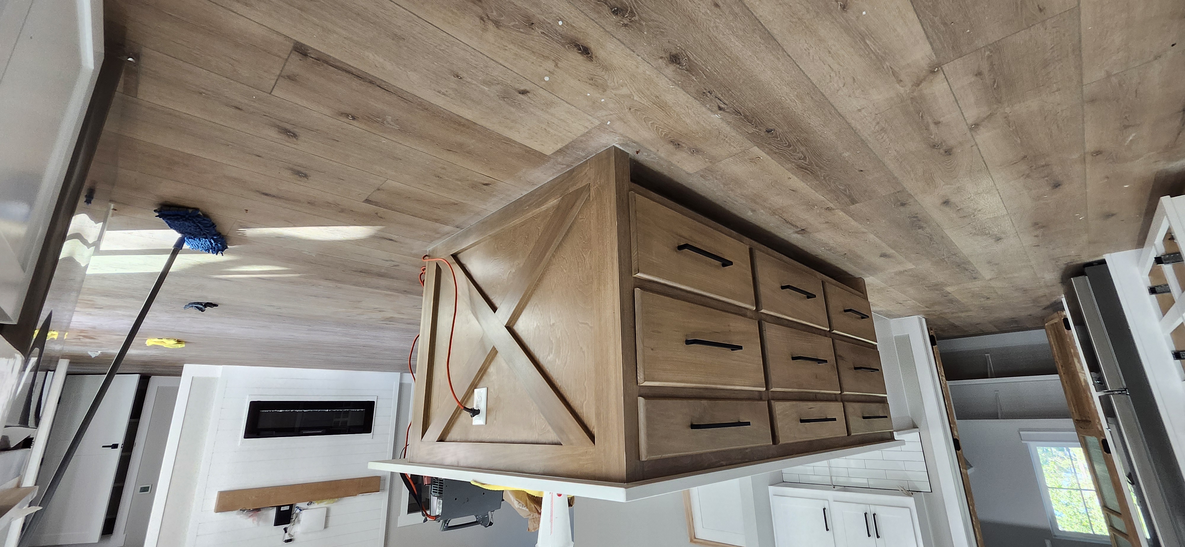 Kitchen island drawers and X end panel — custom build